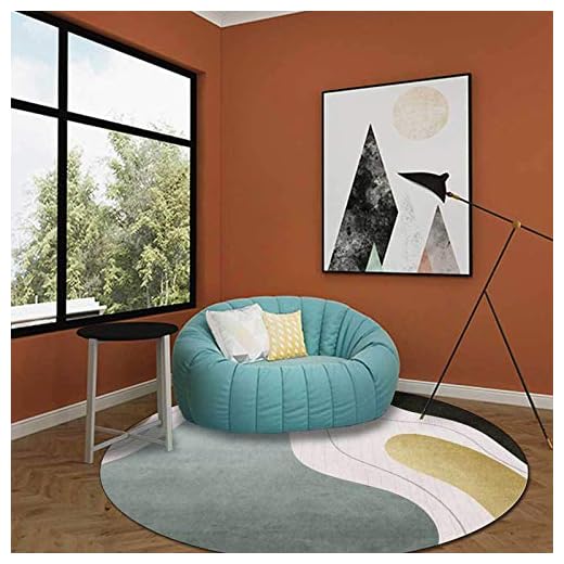 Matta, Enkel geometrisk linje kvicksand färgblock sovrum runda golvmatta matta, lämplig för sovrum säng vardagsrum kök dekor halkfri matta,Blue,160CM