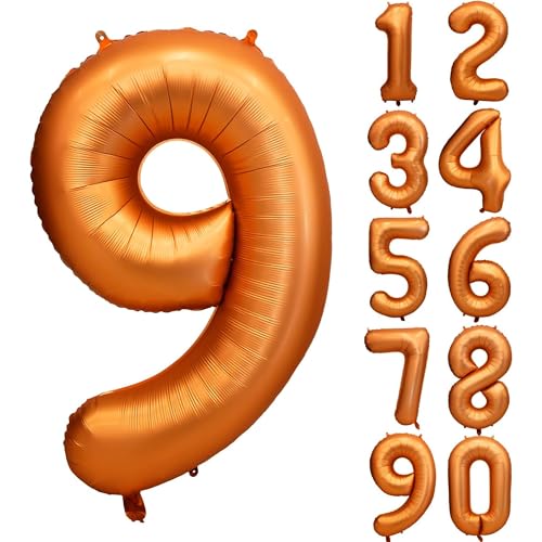 40 Inch Orange Number 9 Foil Balloon Retro Orange Digital 9 Helium Balloon