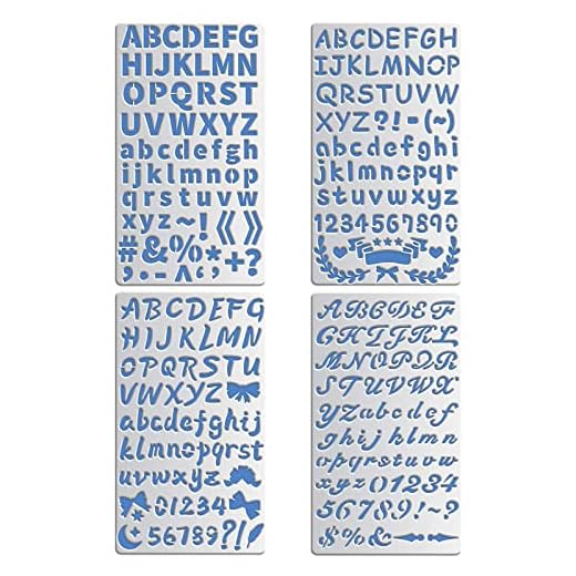 BENECREAT 4PCS 4x7 Inch Mixed Letter Number Metal Stencils for Wood carving, Drawings and Woodburning, Engraving and Scrapbooking Project