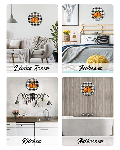 Loopop LPP-240719-SLXM09964CKACLOP Fall Wall Clock Thanksgiving Pumpkin Maple Leaf Clocks Pvc Silent Non-Ticking Battery Operated Black Plaid Checkered Round Clock thumb #4