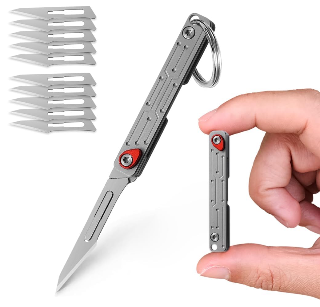 NALACAL Small Keychain Knife, Mini Folding Pocket Knife with 10pcs Replaceable Surgical Blades, Scalpels Utility Knives, EDC Box Cutter for Women and Men