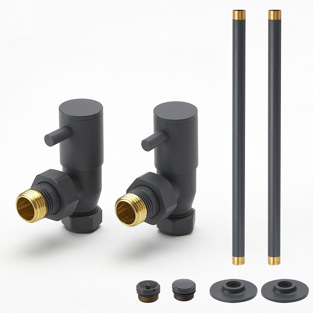 Milano Anthracite Angled Heated Towel Rail Radiator Valves And Pipe Connector Kit