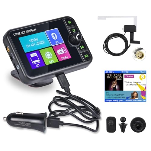 Inefala Dab Dab+ Adaptateur pour Autoradio Écran LCD Coloré de 2,4 Pouces avec Mains Libres Bluetooth, Transmetteur Dab, Transmetteur FM, AUX in/Out, TF Card...