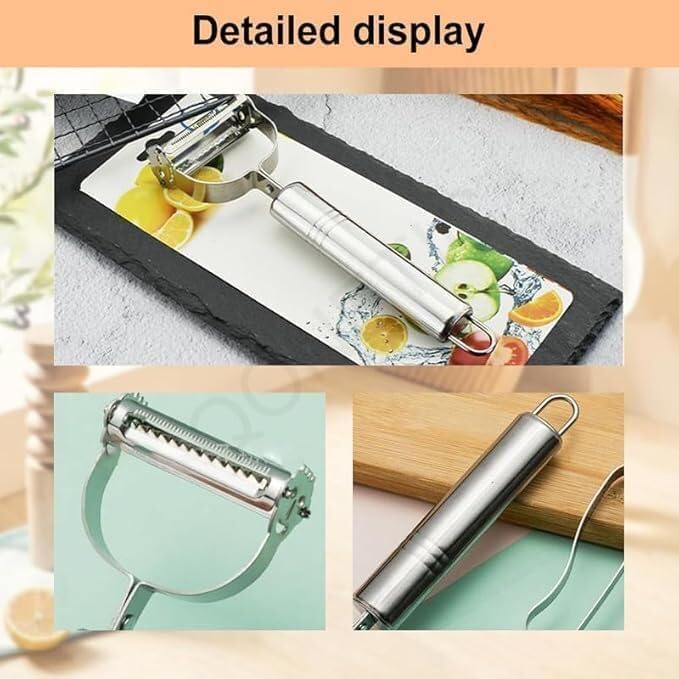 Image of SUNKUKA 2-in-1 Stainless Steel Vegetable Peeler & Julienne Slicer with Cleaning Brush - Durable, Rust-Proof, Knife-Friendly Kitchen Peeler for Carrots, Potatoes, Cucumbers & More