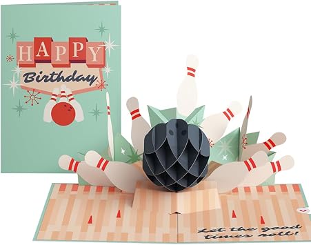 Lovepop Birthday Pop-Up Card for Her and Him - 3D Greeting Cards for Boys, Girls, Men, Women - Retro Bowling - 5" x 7" Card - Blank Notecard and Envelope Included