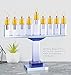Ner Mitzvah Blue Crystal Hanukkah Menorah, Fits All Standard Chanukah Candles, Modern Crystal Glass Candle Menorah for Chanukah - 9 inch High