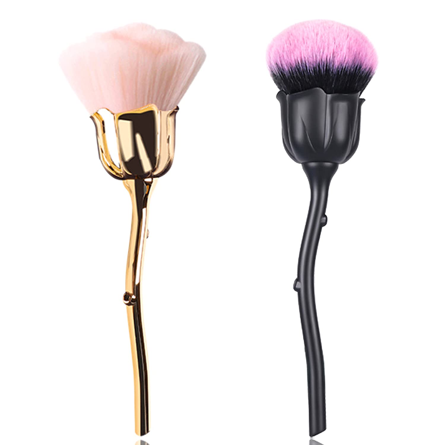 JERCLITY2 Pieces Rose Makeup Brushes Blush Brush Large Face Powder Makeup Brushes for Powder Cosmetic Nail Dust Brush Loose Powder Brush Makeup Manicure Dust Remover Brush for Clean (Black&Gold)