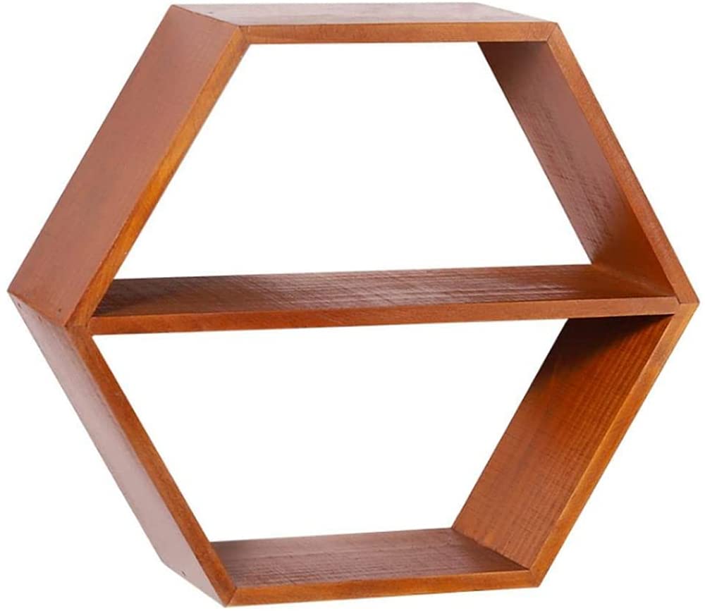 Mensola da parete esagonale creativa, mensole galleggianti, mensole artistiche retrò, scatola portaoggetti da parete in legno massello a forma di diamante, decorazione per la casa, per camera da letto