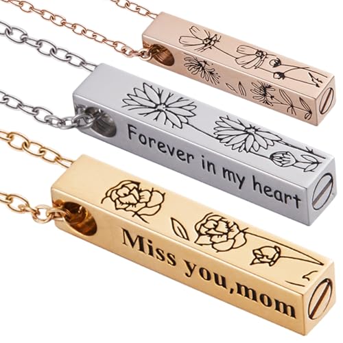 Custom Engraved Urn Necklaces for Ashes for Women Cremation Necklace for Ashes Vertical Bar Urn Necklace for Ashes Cremation Bar Ashes Necklace for Women Mom Grandma Ashes Keepsake Necklaces