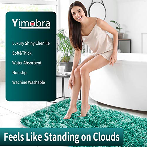 Image of Yimobra Long Bathroom Rug Non Slip 44x24 Inch, Extra Thick Soft Absorbent Chenille Bath Mat, Machine Washable Quick Dry Bath Rugs for Bathroom Floor, Tub and Shower, Home Decor Accessories, Green