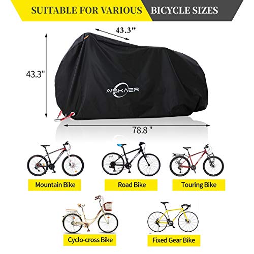 Aiskaer Bicycle Cover with Lock Hole Reflective Safety Loops for 29er Mountain Road Electric Bike Motorcycle Cruiser Outdoor Storage, Waterproof, Anti-UV, Heavy Duty Ripstop Material 210D