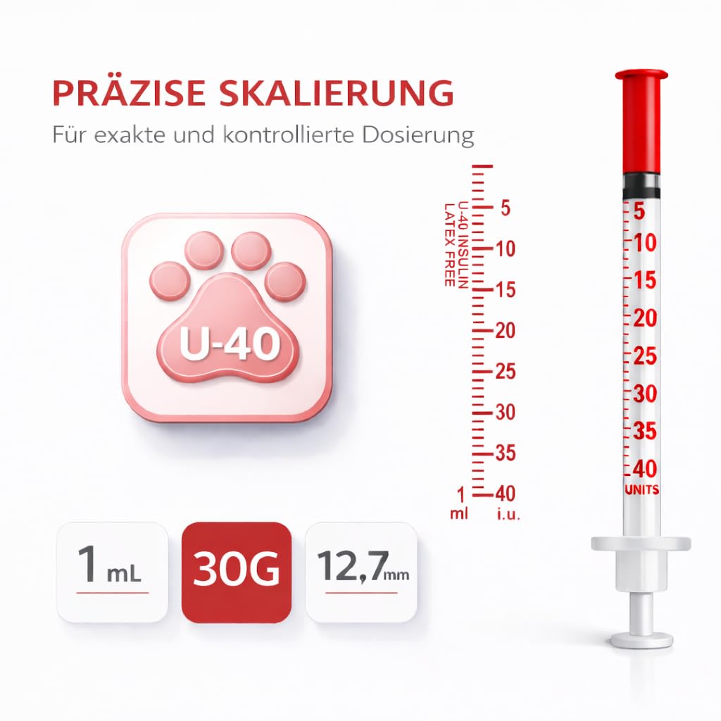 Tubi dosatori di precisione U40 1 ml 30 g x 1/2" (0,3 x 12,7 mm) per animali e laboratorio