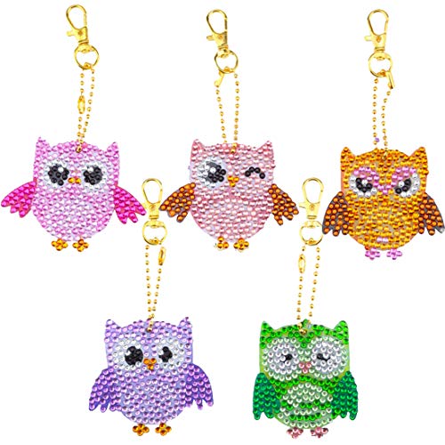 5 Piezas DIY Búho Juego de Pintura de Diamantes,5D Diamond Painting Keychain Colgante Punto de Cruz Diamante Adorno Con Cristales de Imitación de Diamante Cover