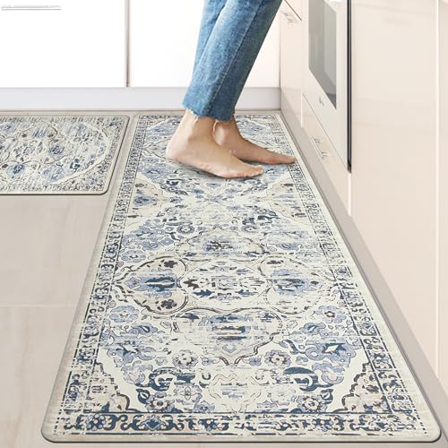 Ileading KITCHEN RUG Anti Fatigue Mat Set Of 2 Non Skid Waterproof Kitchen Floor Mat Vintage Cushioned Comfort Standing Mat Boho Kitchen Rug Runner thumb #7