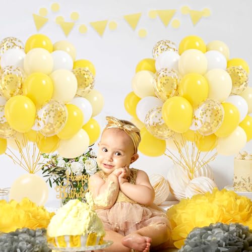 60pcs Yellow and White Balloons 12inch with Pastel Yellow White Gold Confetti Balloons for Bee Lemon Wedding Baby Shower Birthday Party Decorations by awenztech - Used condition - Image 4