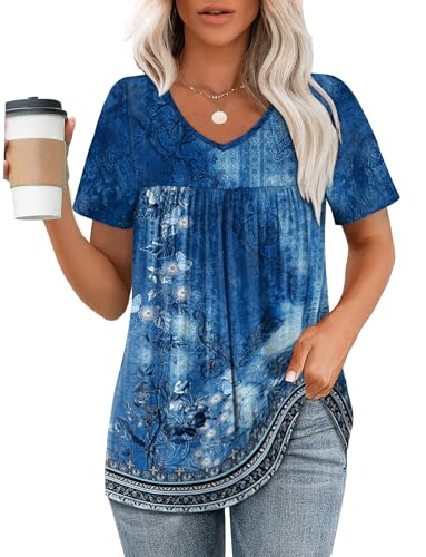 WEESO Womens T Shirts Short Sleeve Pleated Dressy Casual V Neck Summer Tops Blouses - Image 6