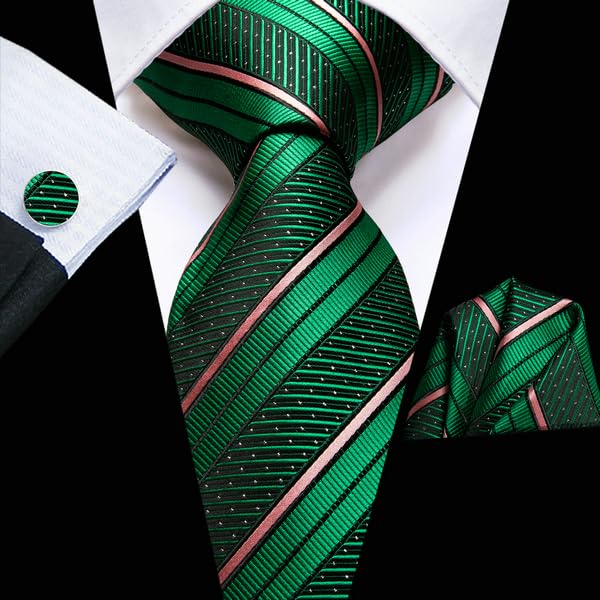 Image of Hi-Tie 3 Pcs Gift Box Mens Tie Set Necktie with Pocket Square Cufflinks Lapel Pin Silk Neck Tie Collection