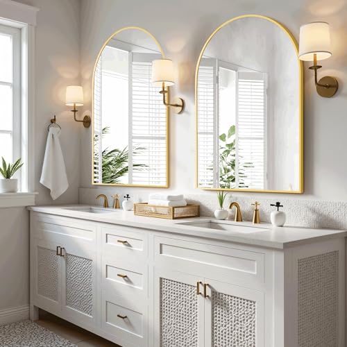 Arched Bathroom Mirror for Wall, Mirror for Vanity,30''x20'' Large Wall Mounted Mirror, Metal Frame (30''x20'', Gold)