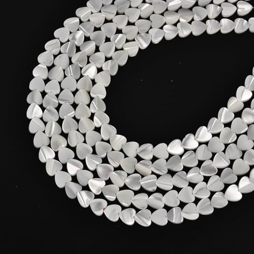 Image of HAAMIIQII Natural White Mother of Pearl Shell Beads 8mm Heart Shape Semi Precious Stone Loose Gemstone Beads for Jewelry Making Strand 15 Inch (48-50pcs)