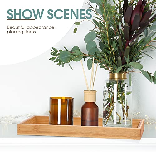 Chengu Bamboo Tea Serving Tray 3 Pcs Decorative Multi Use Bathroom Counter Tray With Edges Bamboo Vanity Tray For Dresser Counter Food Coffee Tea Snack Tissues Candles thumb #5