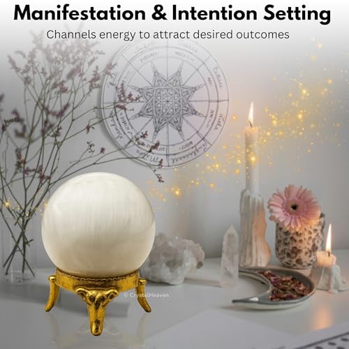 Image of Certified Scolecite Crystal Ball for Meditation - Premium Crystal Vastu Items for Home and Feng Shui Items for Good Luck - Ideal for Pooja Supplies and Spiritual Practices (1.5 inch Inch)