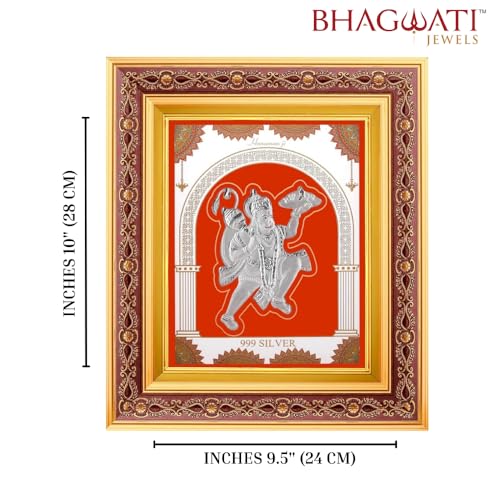 Image of 999 Pure Silver Hanumanji Frame | Divine Home Decor | Wall Mount Square Photo for Gift, Wooden PhotoFrame SilverGift Items Temple & OfficeDecor | hangingframe (10.50 inch x 9 inch Inch)