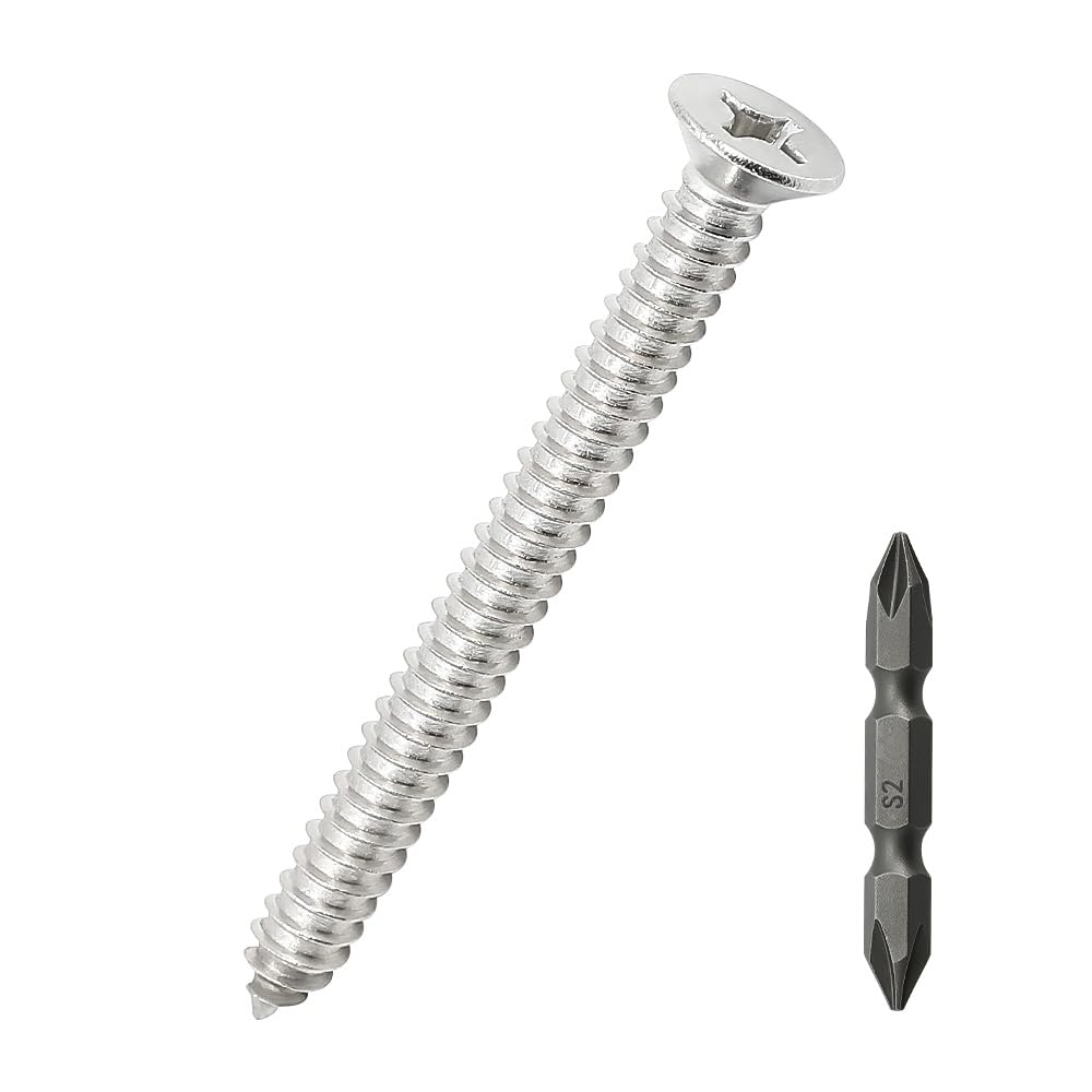 Product image of #12 x 2-1/2" Flat Head Wood Screws 25 Pcs 18-8 (304) Stainless Steel Flat Head Phillips Drive Self Tapping Screws, Bright Finish, No Coating, Fayeploo