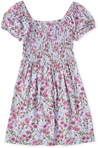 The Children's Place girls Short Sleeve Fashion Casual Dress, Floral Cloudless Blue, X-Small US