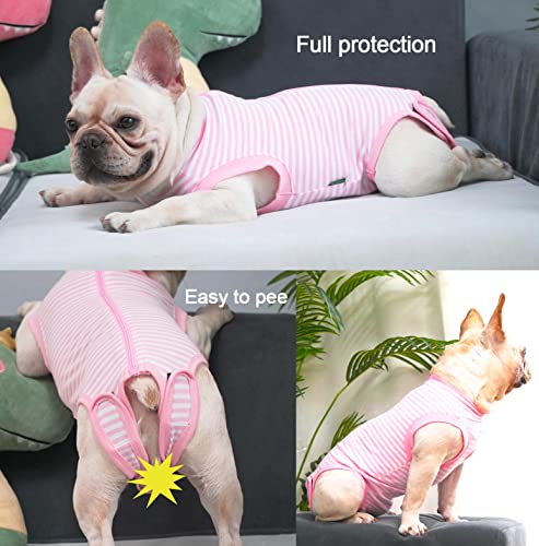 Image of Dog Pink Recovery Suit for Large Female Spay,Male Dog Surgery Suit,Narrow Pink-White L