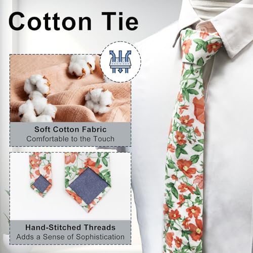 Image of Luckyvestir Mens Ties, Sage /Dusty Blue /Pink Floral Ties for Men, 2.76 inch Cotton Flower Necktie for Wedding /Groomsmen /Party