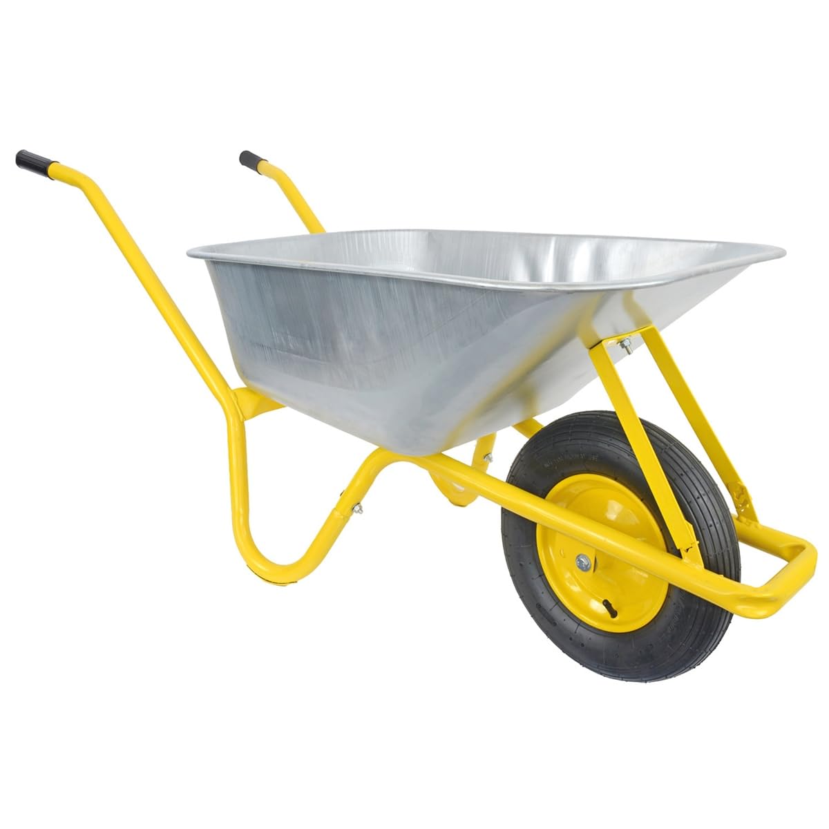 Matrix Schubkarre Profi 100l Liter 250 kg mit zusätzlichem Bodenblech Luftrad Schubkarren groß Garten Scheibtruhe Bauschubkarre | Mulde verzinkt | Metall Felge mit Kugellager | Farbe gelb