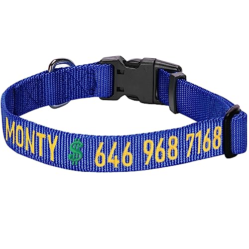 Blueberry Pet Essentials Personalized Dog Collar, Royal Blue, Large, Adjustable Customized Id Collars For Large Dogs Embroidered With Pet Name & Phone Number #TOP2