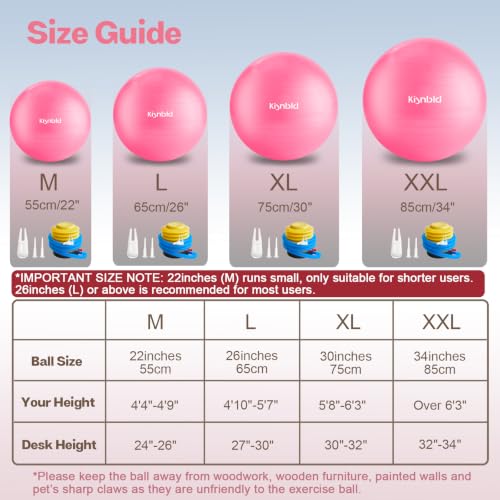 Image of kisnbld Exercise Ball, Extra Thick Yoga Ball for Workout Pregnancy Stability, 4 Sizes Anti-Burst Balance Ball with Foot Pump - Heavy Duty Fitness Ball Chair for Office, Home & Gym