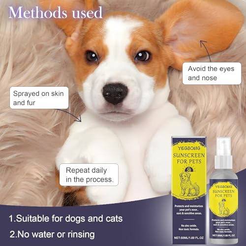 Sonnenschutz Spray für Hunde und Katzen, Feuchtigkeitsspendender Schutz für Hunde und Katzen, Schützt vor Sonnenstrahlen und Sonne, 50ml