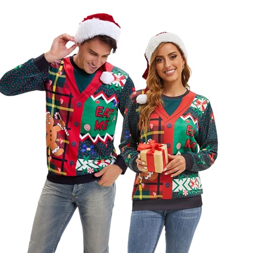 Ugly Christmas Sweater Women Men Novelty 3D Funny Pullover Crewneck Sweatshirt with Santa Hat for Party4