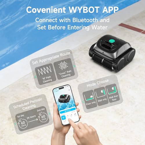 WYBOT C1 Robotic Pool Vacuum for Inground Pools, 150min Runtime Cordless Pool Cleaner, 4-in-1 Wall & Waterline Cleaning Up to 1,614Sq.ft, Smart Navigation, App Support (Grey)