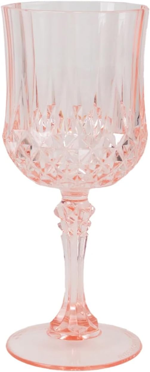 Balsa Circle Transparent Blush 6 Disposable 8 oz Crystal Cut Plastic Wine Glasses Clear Drinkware Goblets for Weddings Parties Events Receptions Home Bar Cocktails Dining Tableware Decorations
