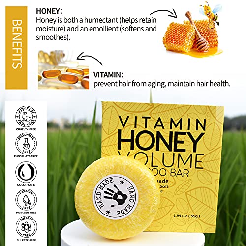 B/A Vitamin Honey Volume Shampoo Bar 2 In 1 Shampoo And Conditioner, Vegan Solid Bars For All Hair Types-Beamarry (Honey) #TOP1