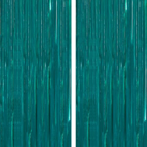 PartyWoo Teal Tinsel Streamers 8.2FT 2pcs Turquoise Foil Fringe Streamer