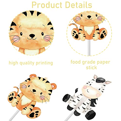 48Pcs Safari Animal Party Cupcake Toppers Jungle Animal Cake Toppers Sticks Animal Themed Birthday Party Cake Picks Cute Zoo Animal Decorations For Baby Shower Supplies #TOP4
