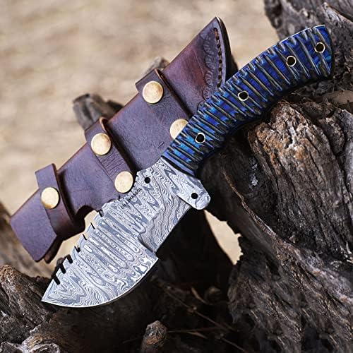 LH LIMASSOL Damascus steel Tracker Knife Full Tang Fixed Blade Hunting Knife with Sheath 10 Inches EDC Horizontal Carry knife Scout Carry Knife Handmade Camp Knife Survival knife, knives for men