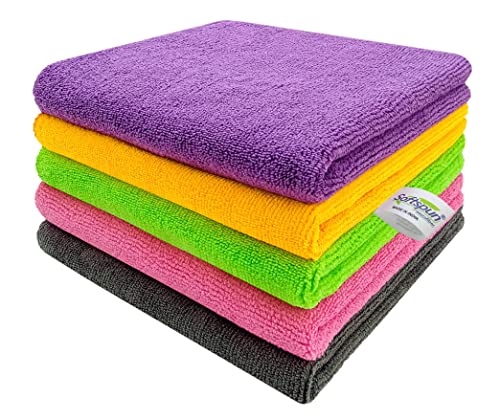 Image of SOFTSPUN Microfiber Cloth (5 pcs - 40 x 60 cms - 340 GSM) Multi-Color, Super Soft Absorbent Cleaning Towels Cleans & Polishes Everything in Your Home.