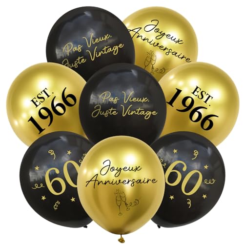 Ballon Décoration Anniversaire 60 Ans, Kit 24pcs Ballons Noir et Or, Joyeux Anniversaire Déco pour Fête D'anniversaire 60 Ans Homme Femme 1966, Happy Birthday Deco