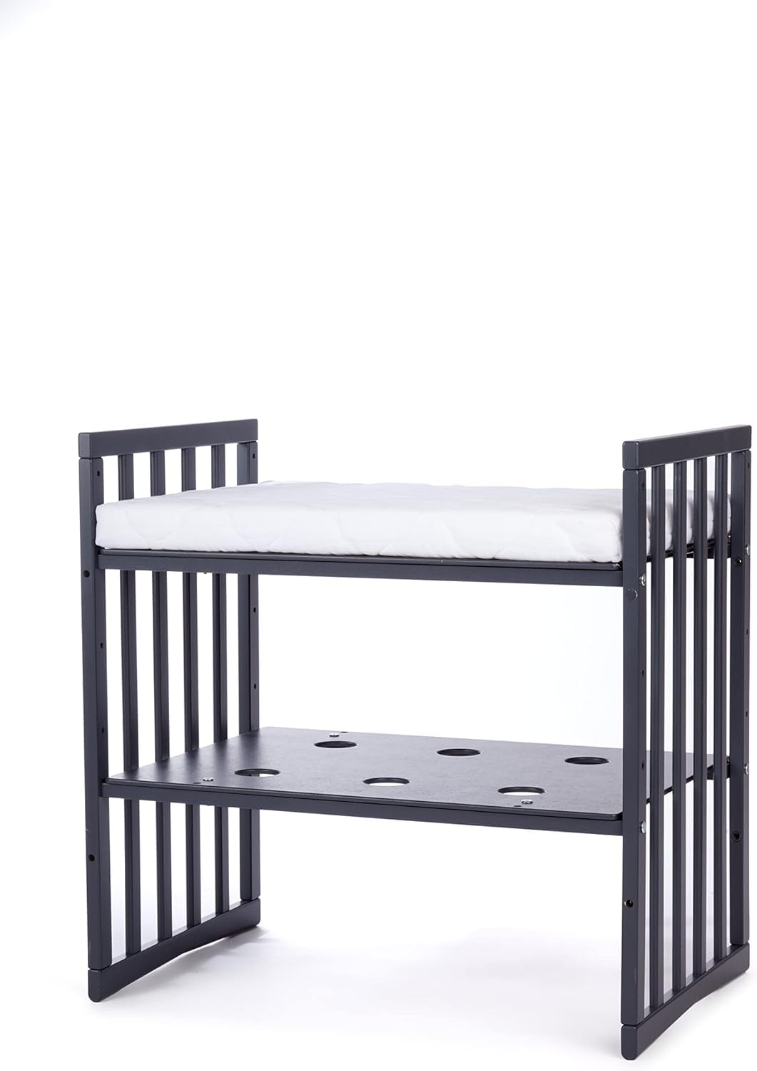 waldin Babybett Oval 7in1, Matratze, Rollen, Regal, Graphit | Ohne Stoffset, Mitwachsend, Beistellbett aus Holz, Wiege optional
