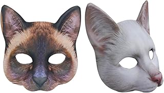 Abaodam 2Pcs Realistic Cat Masks Animal Half Face Animal Tabby Halloween Costume Party Supplies (Brown, White)