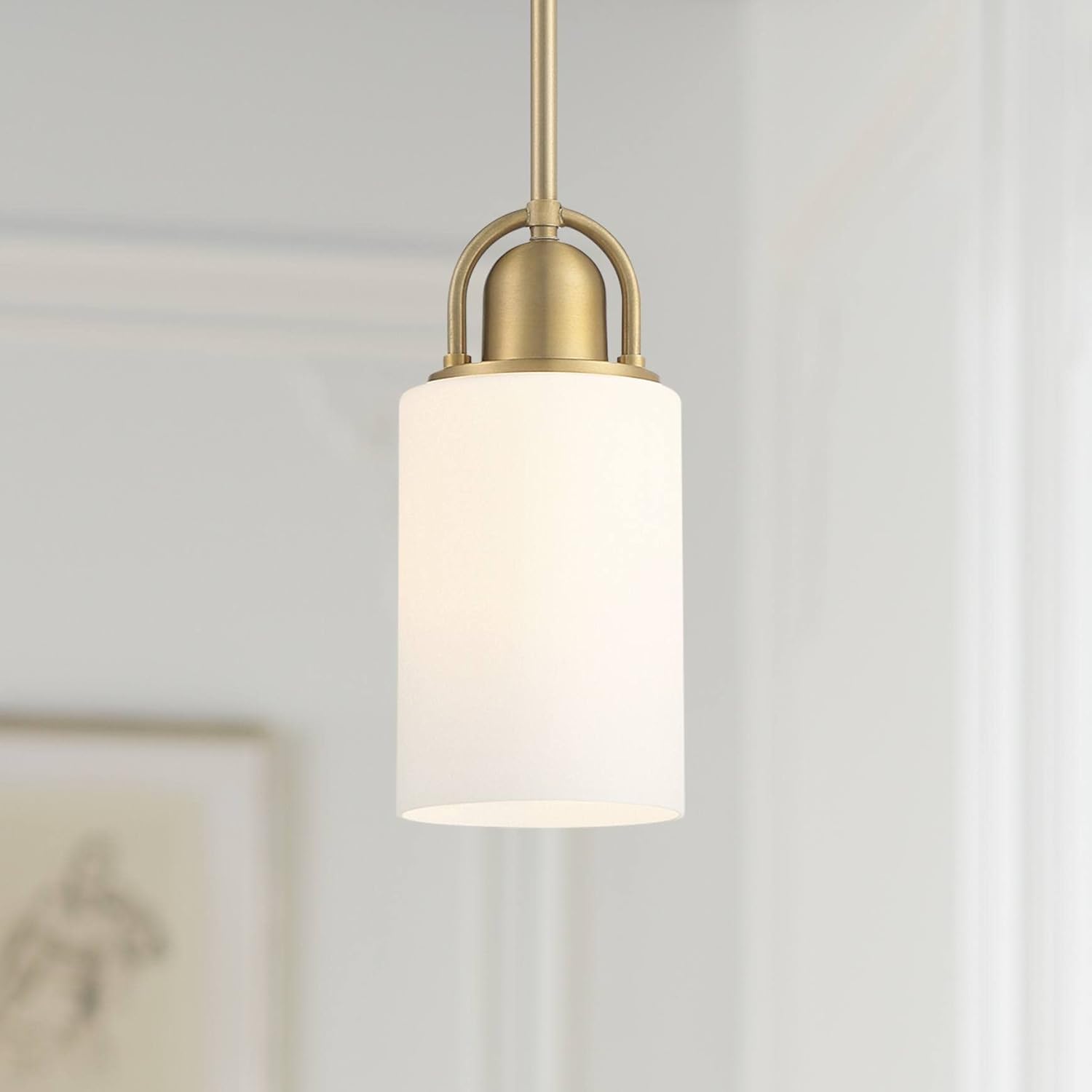 Possini Euro Design Copenhagan Warm Brass Gold Mini Pendant Light 4 3/4" Wide Modern Opal White Glass Cylinder Shade Fixture for Dining Room House Foyer Kitchen Island Entryway Bedroom Living