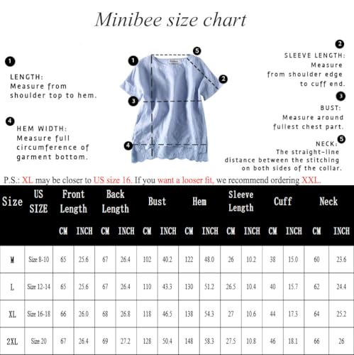 Minibee Women's Summer Linen Tunic Shirt High Low Hem Embroidery Blouse Top4