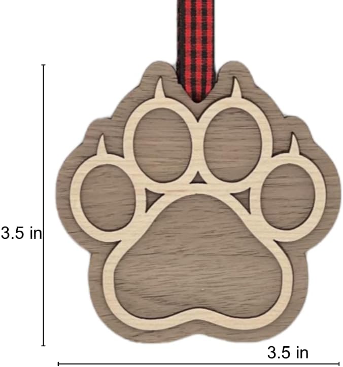 Miniatura 4 de Woodlander Workshop - Adorno de recuerdo de Navidad con estampado de patas, impresión de perro y gato, decoración colgante de madera, memorial para
