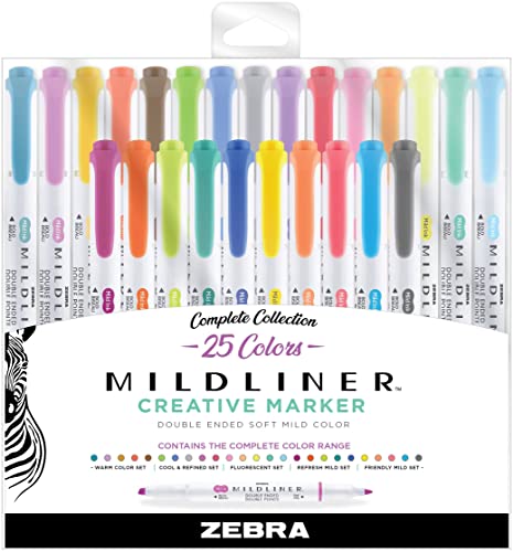 Zebra Mildliner Double Ended Highlighters 25/Pkg-Assorted Colors -78125
