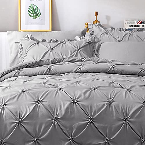 Jollyvogue Queen Comforter Set 8 Pieces, Pintuck Gray Bed In A Bag Comforter Set For Bedroom, Beddding Sets With Comforter, Sheets, Bed Skirt, Ruffled Shams & Pillowcases #TOP4